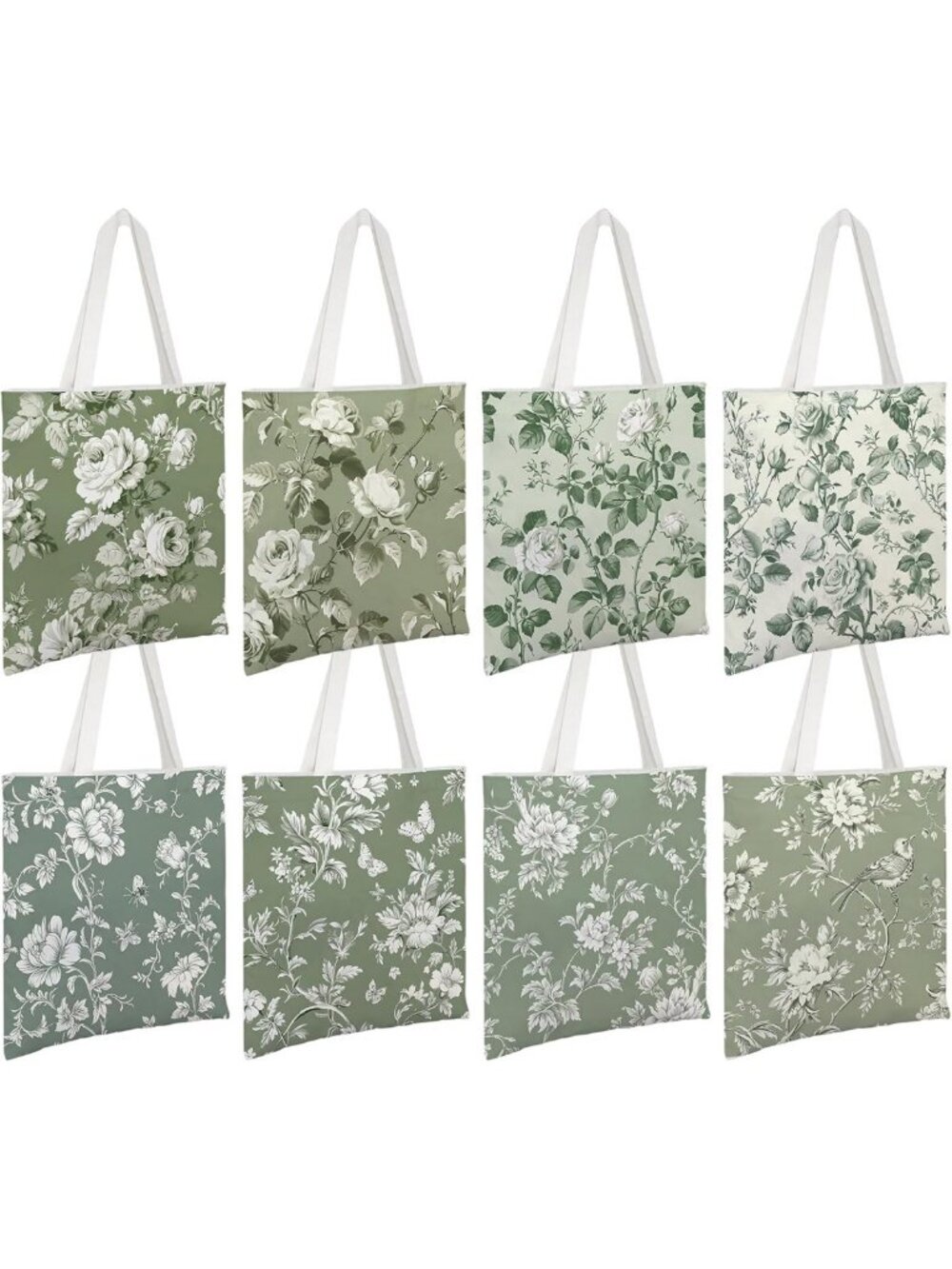 Chinoiserie Floral Canvas Tote Bag - Aesthetic Reusable Grocery & Travel Bag